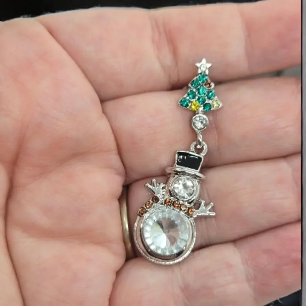 Snowman ☃️ Rhinestone Christmas Tree Earrings Dangle Drop Pierced Ears Jewelry